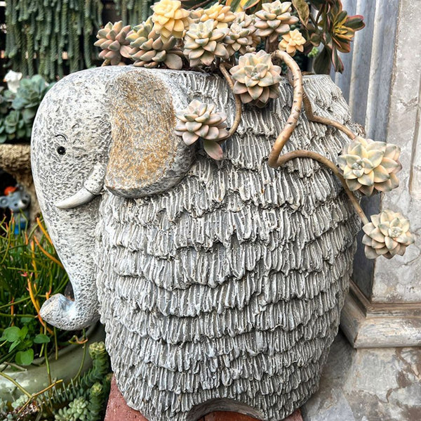 Modern Animal Statue for Garden Ornaments, Large Elephant Flowerpot, Resin Statue for Garden, Villa Outdoor Decor Gardening Ideas-Grace Painting Crafts