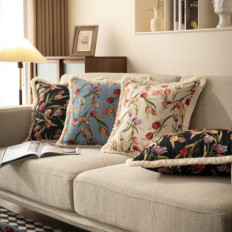 Decorative Sofa Pillows for Couch, Tulip Flower Pillow Covers, Large Flower Decorative Pillows for Bedroom, Farmhouse Decorative Pillows-Grace Painting Crafts