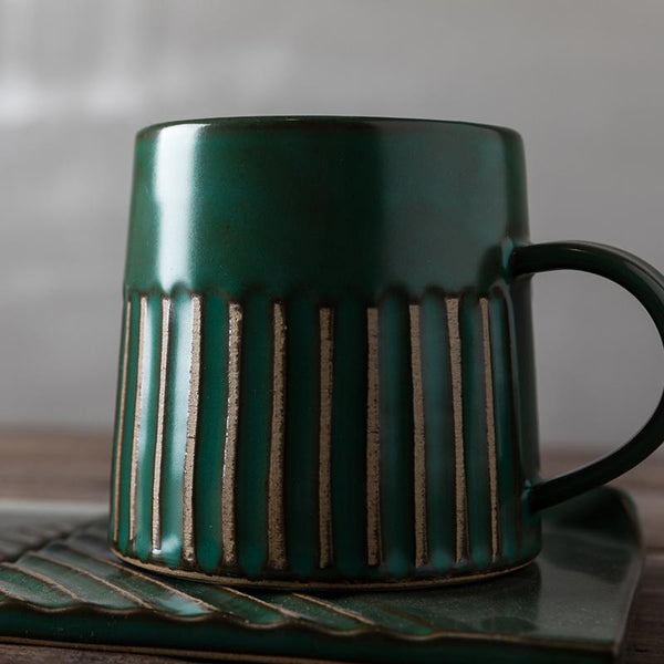 Latte Coffee Cup, Cappuccino Coffee Mug, Coffee Cup and Saucer Set, Large Coffee Cup, Pottery Coffee Cups-Grace Painting Crafts