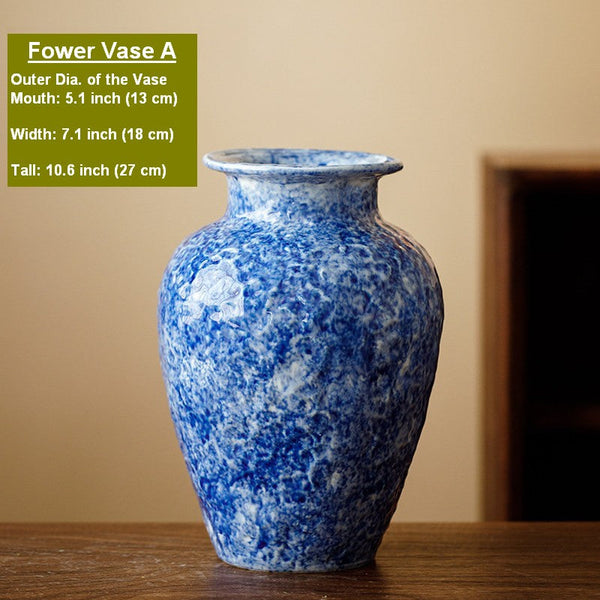 Modern Pottery Flower Vases, Handmade Water Holding Flower Vases, Centerpiece on Dining Table, Blue Pottery Bud Vases, Large Flower Vases on Table-Grace Painting Crafts