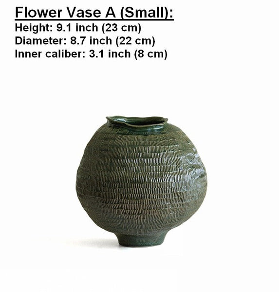 Centerpiece Ceramic Bouquet Vases, Green Porcelain Vases for Modern Home Decor, Large Contemporary Vases on Dining Table, Handmade Modern Flower Vase-Grace Painting Crafts