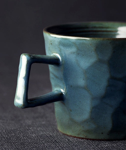 Modern Handmade Pottery Coffee Cup, Creative Brown White Black Blue Ceramic Coffee Mugs, Large Unique Tea Cup, Large Capacity Coffee Cups-Grace Painting Crafts
