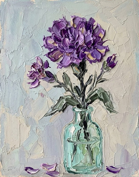 Impasto Canvas Art, Original Oil Painting on Canvas, Small Canvas Artwork for Sale, Original Flower Paintings, Carnations in Glass Vase-Grace Painting Crafts
