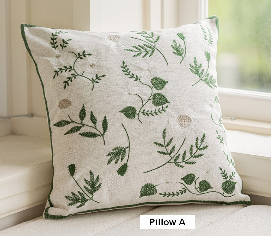 Embroider Flower Cotton Pillow Covers, Decorative Pillows for Sofa, Farmhouse Decorative Pillows for Couch, Spring Flower Decorative Pillows for Bedroom-Grace Painting Crafts