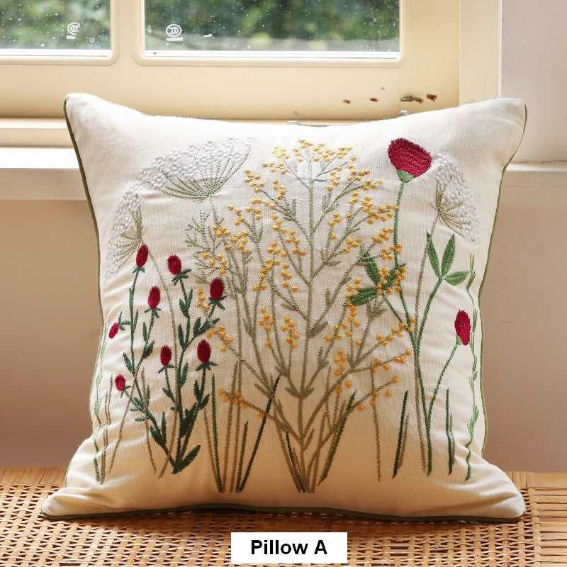 Decorative Pillows for Couch, Farmhouse Decorative Pillows for Sofa, Embroider Flower Cotton Pillow Covers, Spring Flower Decorative Pillows for Bedroom-Grace Painting Crafts