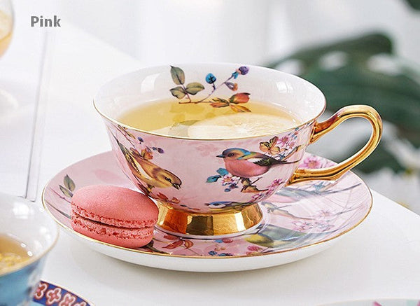 Unique Afternoon Tea Cups and Saucers in Gift Box, Royal Bone China Porcelain Tea Cup Set, Elegant Flower Pattern Ceramic Coffee Cups, Beautiful British Tea Cups-Grace Painting Crafts