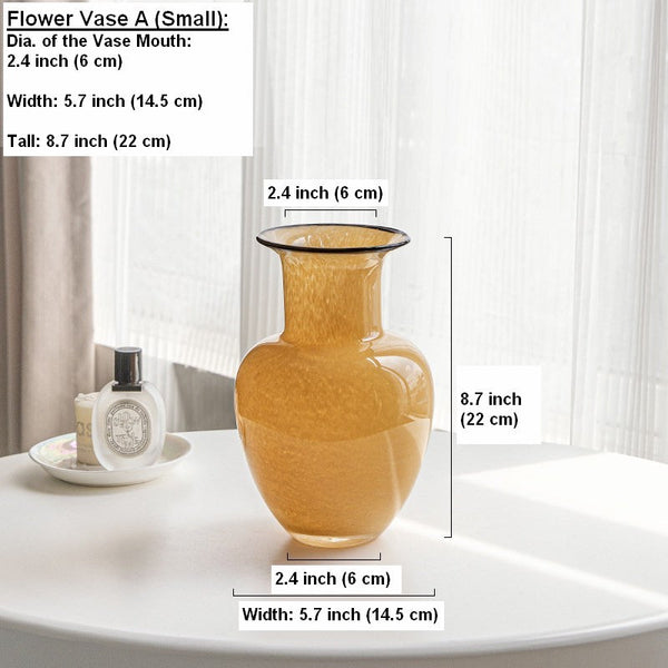 Contemporary Vases for Modern Home Decor, Handmade Liuli Vases, Color Glaze Vase, Yellow Glass Bud Vases, Centerpiece Vases on Table-Grace Painting Crafts