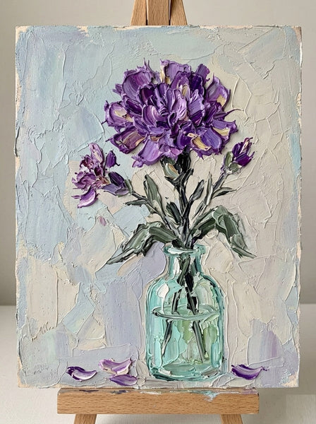 Impasto Canvas Art, Original Oil Painting on Canvas, Small Canvas Artwork for Sale, Original Flower Paintings, Carnations in Glass Vase-Grace Painting Crafts
