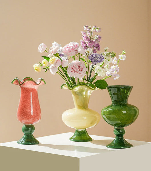 Unique Modern Glass Vase, Contemporary Vase for Modern Home Decor, Modern Glass Flower Vases, Handmade Liuli Vases, Centerpiece Vases on Table-Grace Painting Crafts