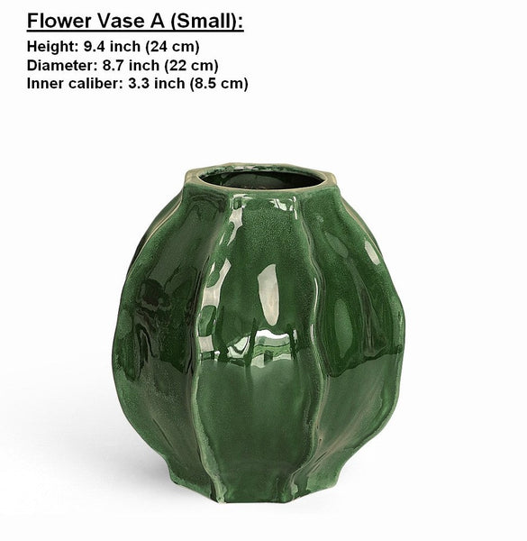 Handmade Modern Flower Vase, Centerpiece Ceramic Bouquet Vases, Large Contemporary Vases on Dining Table, Green Porcelain Vases for Modern Home Decor-Grace Painting Crafts