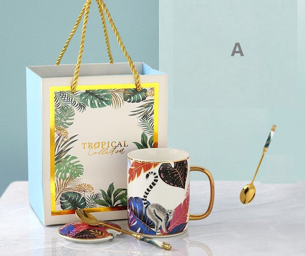 Unique Ceramic Mugs in Gift Box, Creative Porcelain Cups, Large Capacity Jungle Animal Porcelain Mugs, Large Ceramic Mugs for Office-Grace Painting Crafts