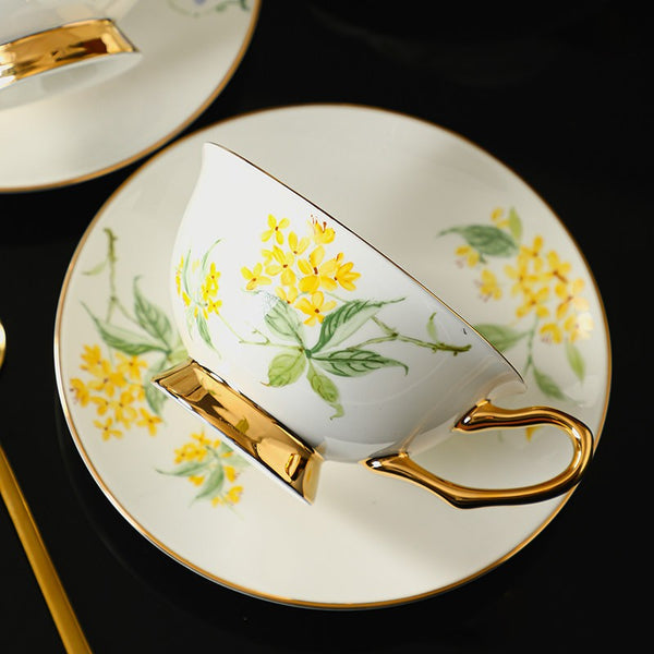 Elegant Floral Ceramic Coffee Cup and Saucer, 7.4 oz Flower Tea Cup and Saucer Set, British Royal Ceramic Tea Cups for Traditional Afternoon Tea, Porcelain Tea Cup and Saucer Set in Gift Box-Grace Painting Crafts