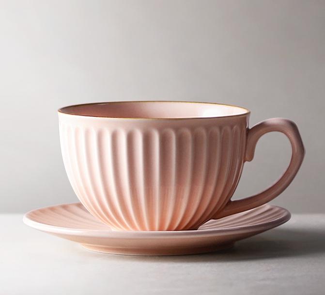 Pink Pottery Coffee Cups, Cappuccino Coffee Mug, Latte Coffee Cup, White Tea Cup, Ceramic Coffee Cup, Coffee Cup and Saucer Set-Grace Painting Crafts