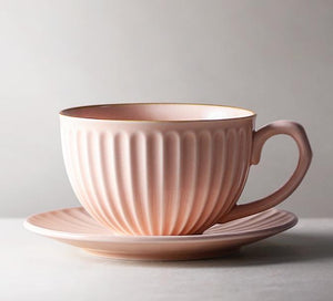 Pink Pottery Coffee Cups, Cappuccino Coffee Mug, Latte Coffee Cup, White Tea Cup, Ceramic Coffee Cup, Coffee Cup and Saucer Set-Grace Painting Crafts