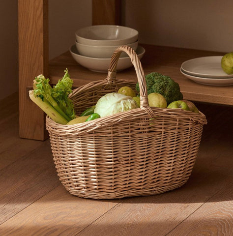 Wicker Storage Basket, Large Picnic Food Basket with Handle, Lovely Willow Weaving Baskets for Vegetable, Natural Fruit Basket, Natural Hand-woven Kitchen Storage Baskets-Grace Painting Crafts