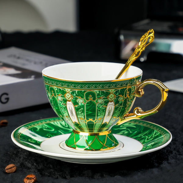 Elegant Ceramic Coffee Cups, Beautiful British Tea Cup with Saucer, 8 Ounce Porcelain Tea Cup Saucer Set of 2 Cups, Unique Tea Cup and Saucer in Gift Box as Birthday Gift-Grace Painting Crafts