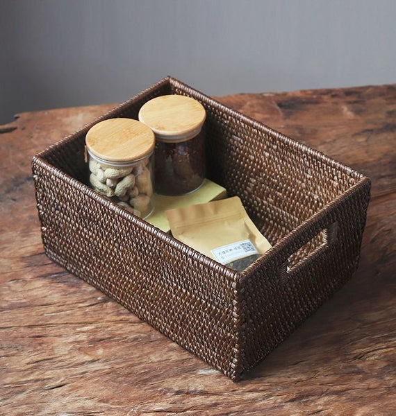 Storage Baskets for Clothes, Rectangular Storage Baskets, Large Brown Woven Storage Baskets, Storage Baskets for Shelves-Grace Painting Crafts