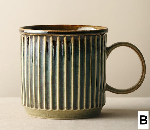 Creative Brown Green Ceramic Coffee Mugs, Unique Coffee Mugs, Large Modern Handmade Pottery Coffee Cup, Large Capacity Coffee Mugs-Grace Painting Crafts