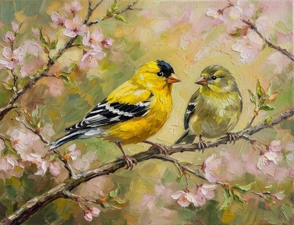 Hand Painted Canvas Art, American Goldfinch Birds Painting, Love Bird Couple Painting, Small Canvas Paintings, Original Oil Paintings on Canvas, Original Oil Paintings-Grace Painting Crafts