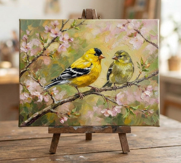 Hand Painted Canvas Art, American Goldfinch Birds Painting, Love Bird Couple Painting, Small Canvas Paintings, Original Oil Paintings on Canvas, Original Oil Paintings-Grace Painting Crafts