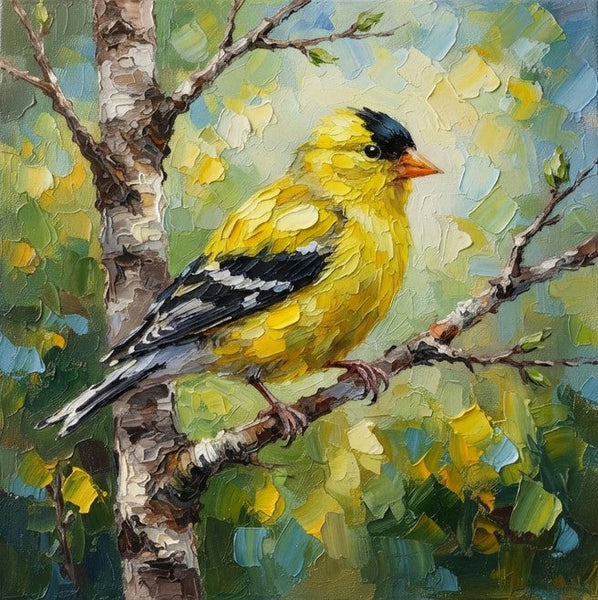 Small Art on Canvas, American Goldfinch Bird Painting, Hand Painted Canvas Art, Heavy Texture Painting, Miniature Wall Art, Original Oil Paintings-Grace Painting Crafts