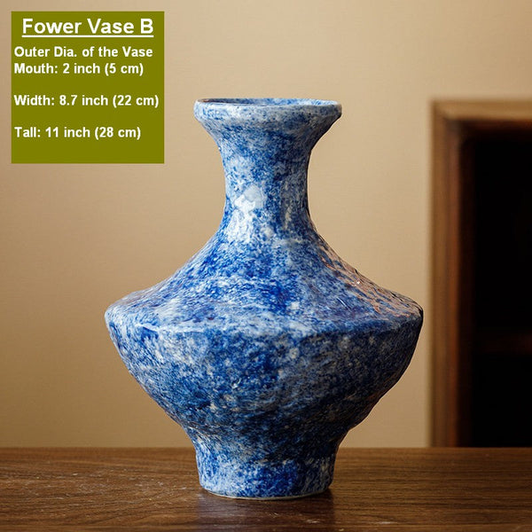 Modern Pottery Flower Vases, Handmade Water Holding Flower Vases, Centerpiece on Dining Table, Blue Pottery Bud Vases, Large Flower Vases on Table-Grace Painting Crafts