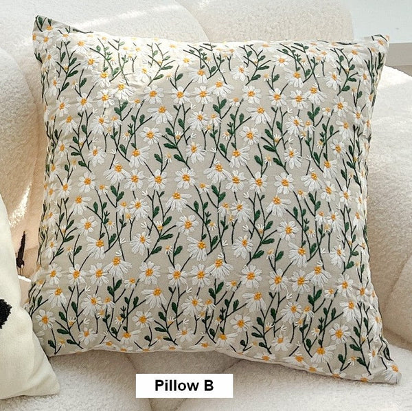 Decorative Pillows for Couch, Farmhouse Decorative Pillows for Sofa, Embroider Flower Cotton Pillow Covers, Spring Flower Decorative Pillows for Bedroom-Grace Painting Crafts