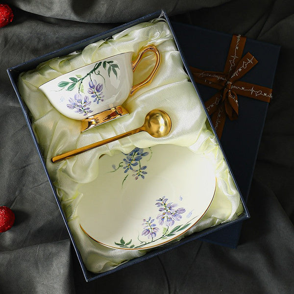 Elegant Ceramic Coffee Cup and Saucer, Floral Porcelain Tea Cup and Saucer Set, Flower Porcelain Cup and Saucer Set, Beautiful British Flower Tea Cups