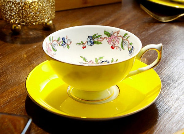 Elegant Yellow Ceramic Cups, Unique Royal Coffee Cup and Saucer, Beautiful British Tea Cups, Creative Bone China Porcelain Tea Cup Set-Grace Painting Crafts
