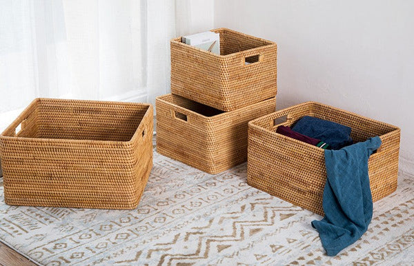 Rattan Storage Baskets for Kitchen, Rectangular Storage Baskets for Pantry, Storage Baskets for Shelves, Woven Storage Baskets for Bathroom-Grace Painting Crafts