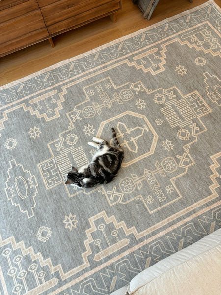 Contemporary Abstract Rugs Next to Bed, Geometric Modern Carpets for Office, Vintage Soft Turkish Rug for Living Room, Large Modern Rugs under Dining Room Table-Grace Painting Crafts