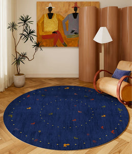 Blue Circular Modern Rugs for Bathroom, Geometric Modern Rug Ideas for Living Room, Modern Rugs for Children's Room, Abstract Contemporary Round Rugs for Dining Room-Grace Painting Crafts