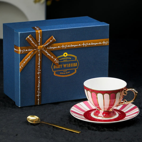Porcelain Tea Cup and Saucer Set, 8 Ounce Ceramic Coffee Cups, British Royal Tea Cup and Saucer Set in Gift Box, British Tea Cup set-Grace Painting Crafts