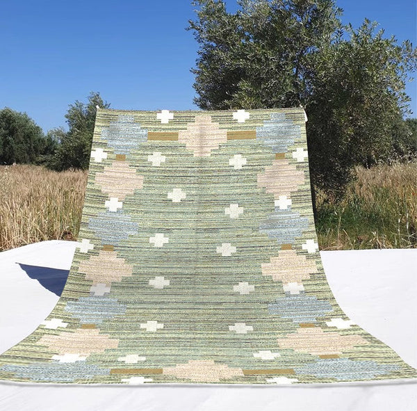 Extra Large Vintage Persian Rugs, Oversized Area Rugs for Living Room, Morocco Green Rugs for Dining Room, Traditional Colorful Moroccan Rug, Vintage Rugs for Bedroom-Grace Painting Crafts