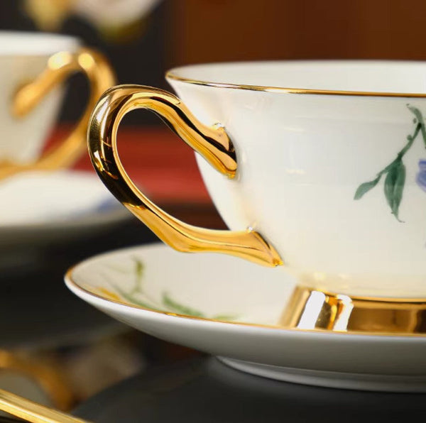 Ceramic Coffee Cup and Saucer, Flower Porcelain Cup and Saucer Set, Beautiful British Flower Tea Cups, Floral Porcelain Tea Cup and Saucer Set