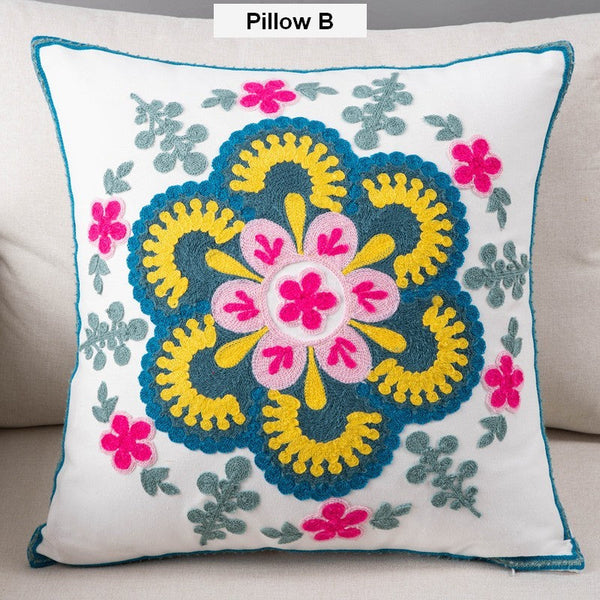 Flower Decorative Pillows for Couch, Sofa Decorative Pillows, Embroider Flower Cotton Pillow Covers, Farmhouse Decorative Throw Pillows-Grace Painting Crafts