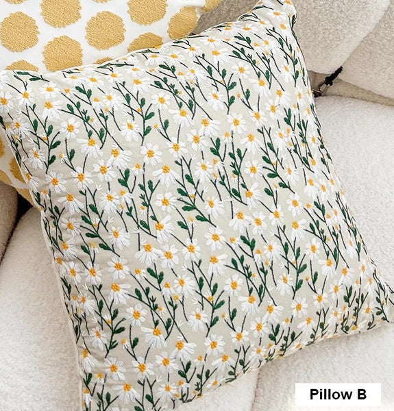 Decorative Pillows for Couch, Farmhouse Decorative Pillows for Sofa, Embroider Flower Cotton Pillow Covers, Spring Flower Decorative Pillows for Bedroom-Grace Painting Crafts