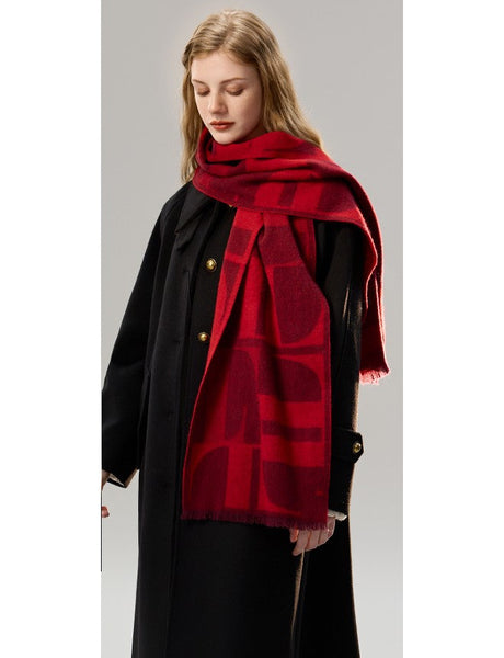 Modern Wool Scarf for Women, Casual Scarf for Women, Fashion Designer Scarf, Cold Weather Scarf, Red Winter Scarf, Soft Cashmere Scarf for Women-Grace Painting Crafts