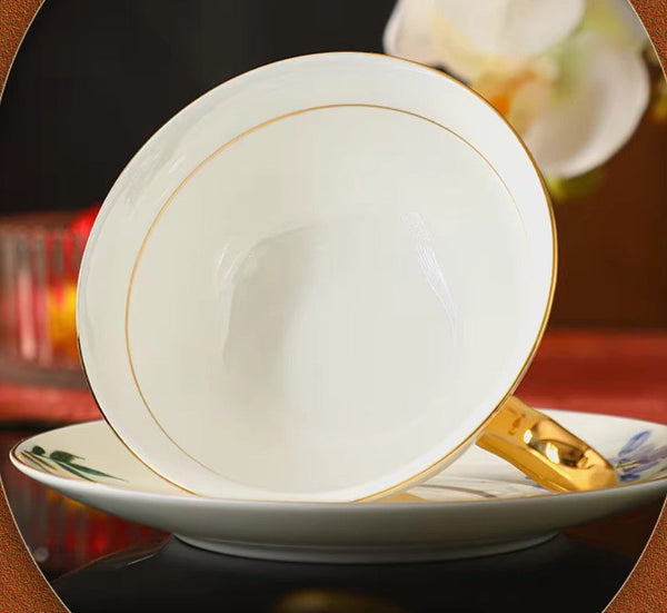 Ceramic Coffee Cup and Saucer, Flower Porcelain Cup and Saucer Set, Beautiful British Flower Tea Cups, Floral Porcelain Tea Cup and Saucer Set