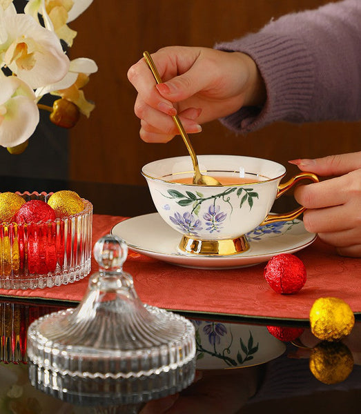 Ceramic Coffee Cup and Saucer, Flower Porcelain Cup and Saucer Set, Beautiful British Flower Tea Cups, Floral Porcelain Tea Cup and Saucer Set