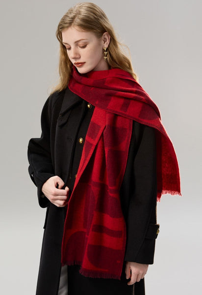 Modern Wool Scarf for Women, Casual Scarf for Women, Fashion Designer Scarf, Cold Weather Scarf, Red Winter Scarf, Soft Cashmere Scarf for Women-Grace Painting Crafts