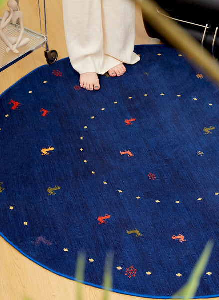 Blue Circular Modern Rugs for Bathroom, Geometric Modern Rug Ideas for Living Room, Modern Rugs for Children's Room, Abstract Contemporary Round Rugs for Dining Room-Grace Painting Crafts