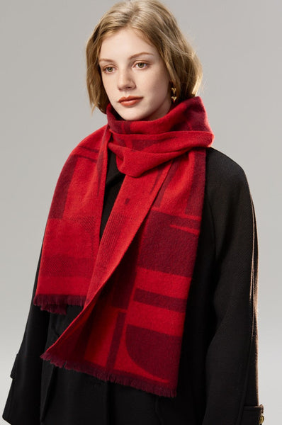 Modern Wool Scarf for Women, Casual Scarf for Women, Fashion Designer Scarf, Cold Weather Scarf, Red Winter Scarf, Soft Cashmere Scarf for Women-Grace Painting Crafts