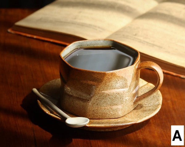 Modern Handmade Pottery Coffee Cup, Creative Ceramic Coffee Cup with Saucer, Unique Tea Cup and Saucer, Tea Cup Set for Afternoon Tea-Grace Painting Crafts