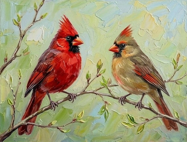 Hand Painted Canvas Art, Northern Cardinal Birds Painting, Love Bird Couple Painting, Original Oil Paintings, Small Canvas Wall Art Paintings, Original Oil Paintings for Sale-Grace Painting Crafts