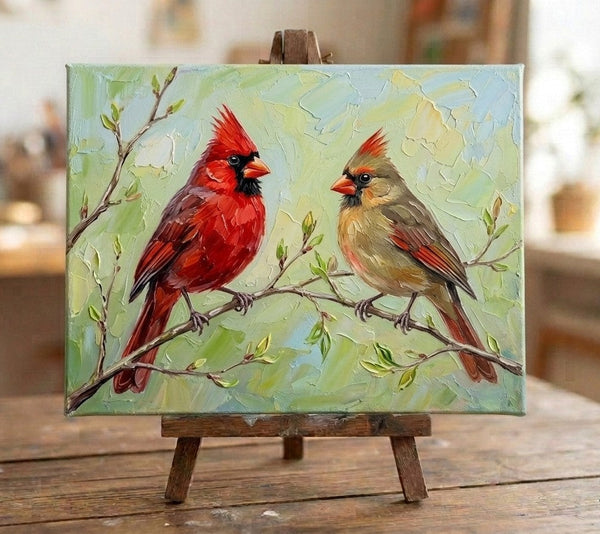 Hand Painted Canvas Art, Northern Cardinal Birds Painting, Love Bird Couple Painting, Original Oil Paintings, Small Canvas Wall Art Paintings, Original Oil Paintings for Sale-Grace Painting Crafts