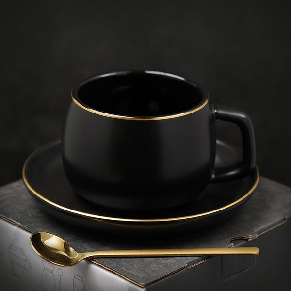 Ceramic Cup and Saucer for Office, Round Coffee Cup and Saucer Set, White Coffee Cup, Green Coffee Mug, Black Coffee Cups, 8 oz Porcelain Coffee Cups-Grace Painting Crafts