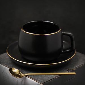 Handmade Black Coffee Cup, Green Coffee Mug, White Coffee Cups, Tea Cup, Ceramic Cup, Round Coffee Cup and Saucer Set-Grace Painting Crafts