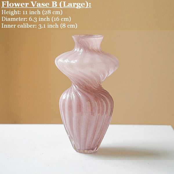 Mid Century Pink Vases for Flowers, Modern Vases for Living Room, Handmade Contemporary Glass Vases, Unique Decorative Glass Vase, Centerpiece Vases on Table-Grace Painting Crafts