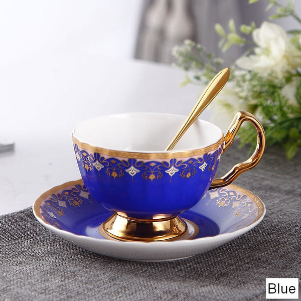 Pink Blue White Bone China Porcelain Tea Cup Set, Unique British Tea Cup and Saucer in Gift Box, Elegant British Ceramic Coffee Cups for Afternoon Tea-Grace Painting Crafts